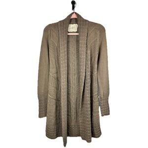 Angel Of The North Mushroom Brown Cable Knit Open Front Duster XS Boho Cottage
